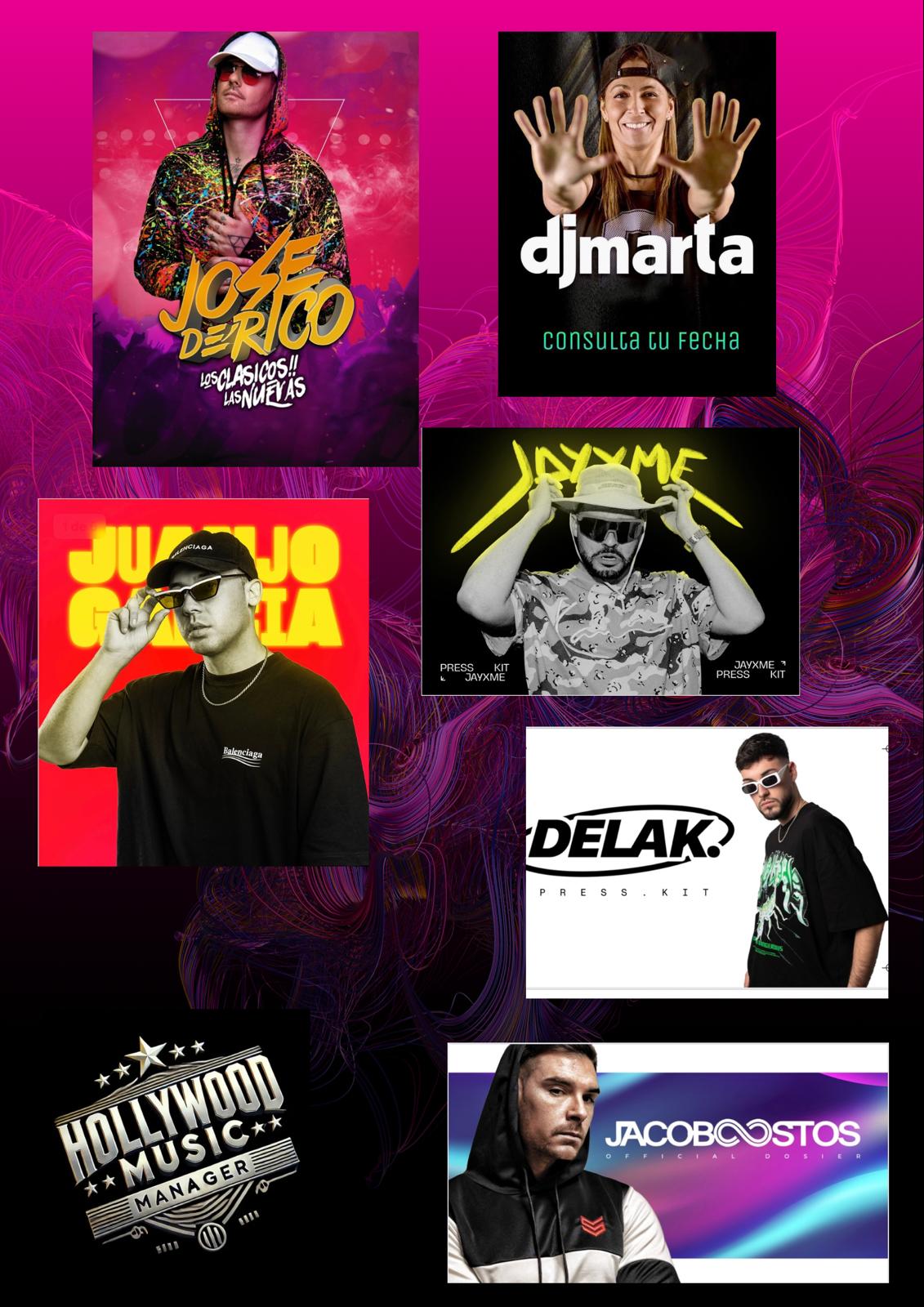 DJs Hollywood Music — Jose de Rico, DJ Marta, Jayxme, Juanjo García, Delak y Jacobo Ostos